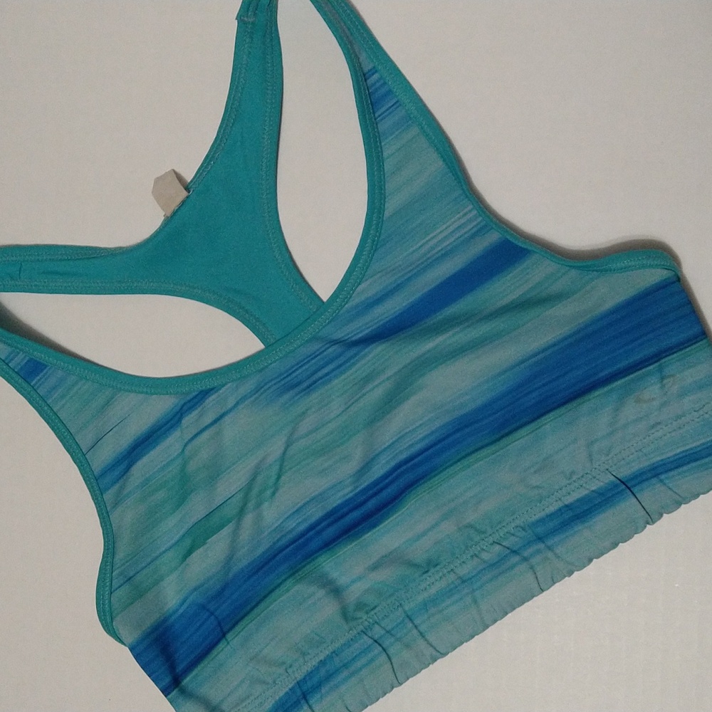 Blue & Green Striped Reversible Women's Crop Top Padless Sports Bra Size M/L